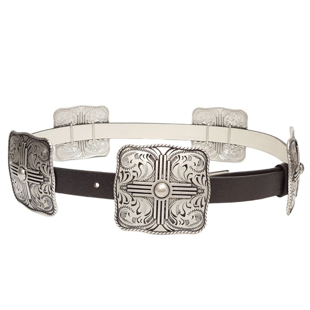 Distressed Leather w. Western Buckle-Size Concho Belt